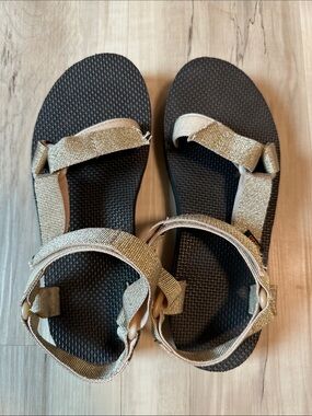 Teva Metallic Gold Strap Black Footbed Sandals